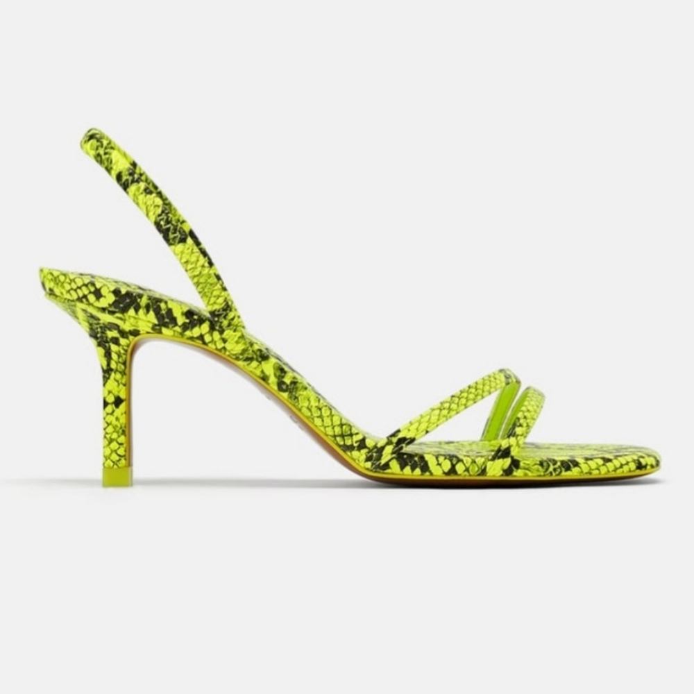 Zara 2019 neon snake print strappy heels